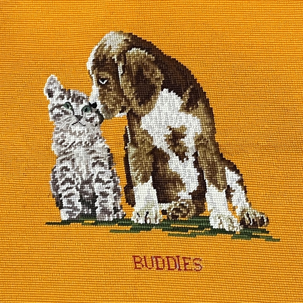 Puppy & Kitten Dog & Cat Buddies Handmade Vintage Embroidery‎ Covering